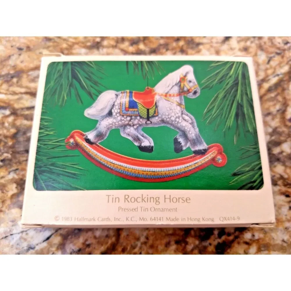 Hallmark TIN ROCKING HORSE Keepsake Christmas Ornament Vintage 1983 Original Box